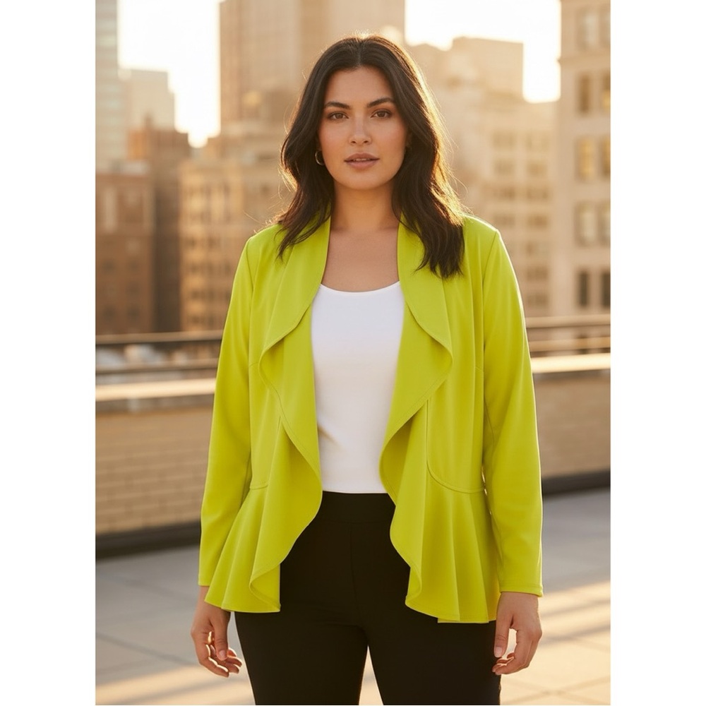 Nina Leonard Bright Lime Drape Jacket